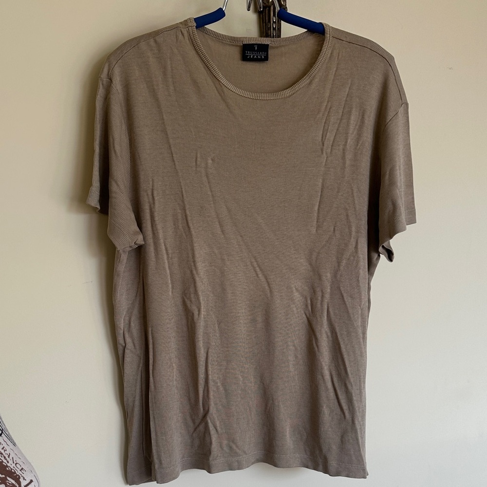 Trussardi Tan Ribbed Short Sleeve Tee Size XL